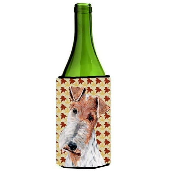 Wire Fox Terrier Fall Leaves Wine bottle sleeve Hugger  24 Oz.