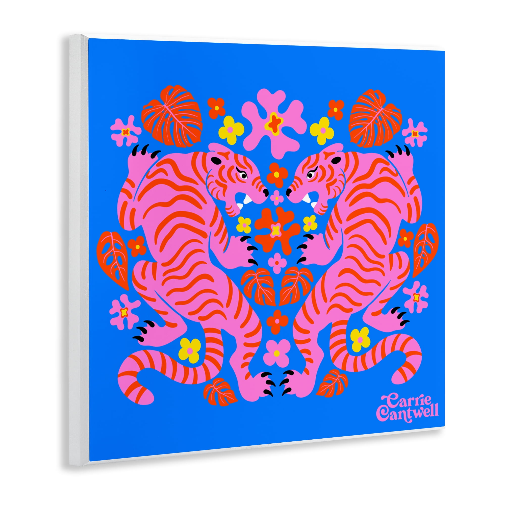 Stupell Industries Pink Tigers and Monstera Wall Plaque Art, design by Carrie Cantwell