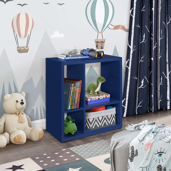Kings Brand Furniture 4 Multi-size Shelf Children's Bookcase Organizer for Playroom, Bedroom, Nursery School (Blue)