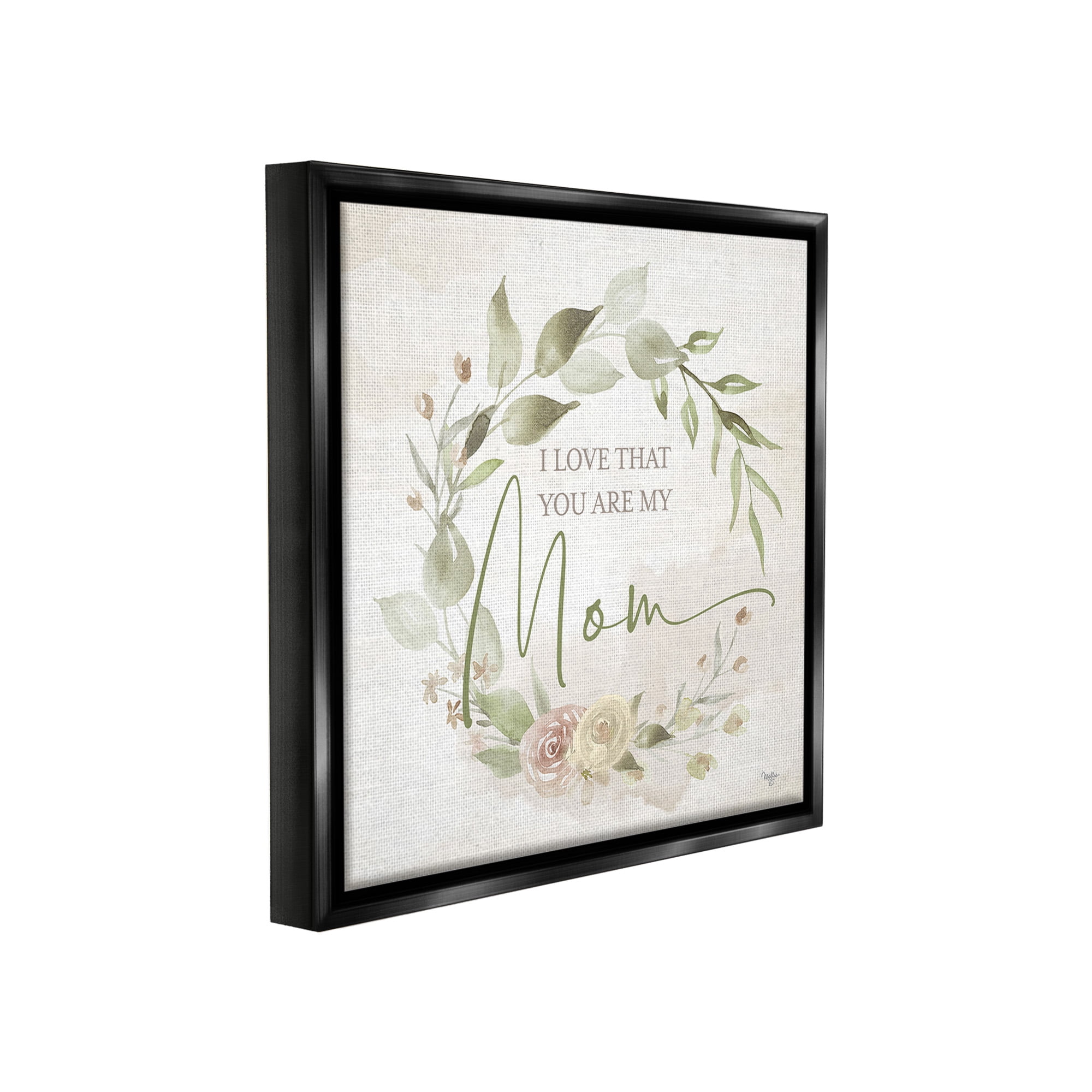 Stupell Industries Mother's Day Rose Wreath Botanical & Floral Painting Black Floater Framed Canvas Art Print Wall Art, 18 x 18