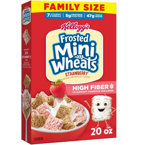 Kellogg's Frosted Mini-Wheats Breakfast Cereal, Kids Cereal, Family Breakfast, Family Size, Strawberry, 20oz Box (1 Box)