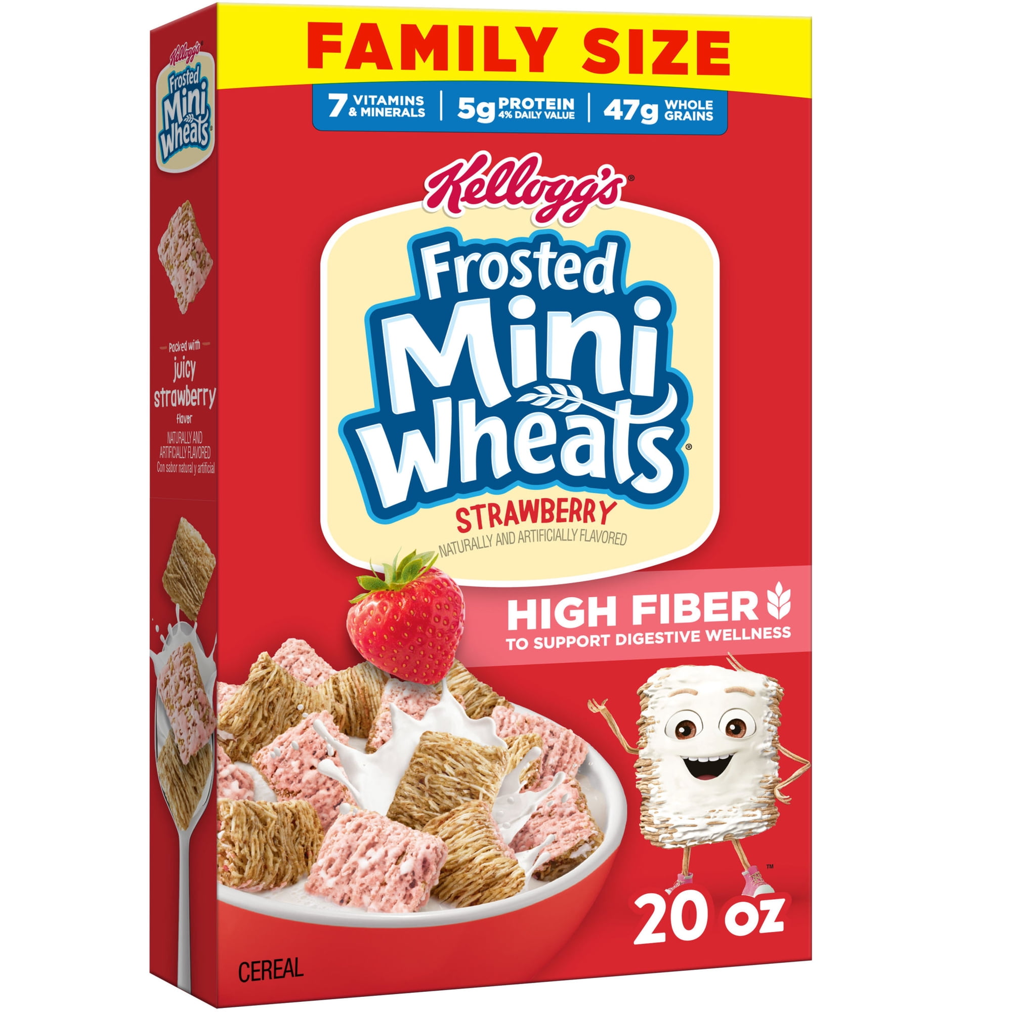 Kellogg's Frosted Mini-Wheats Strawberry Breakfast Cereal, High Fiber, Family Size, 20 oz