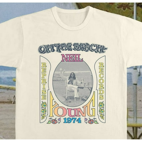 Vintage 1974 Neil Young Shirt On The Beach 70S Psychedelic Shirt