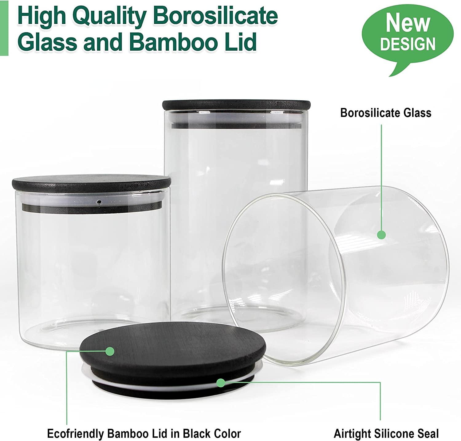 Urban Green Glass Jars with Airtight Lids (Pack of 6) - Econalu