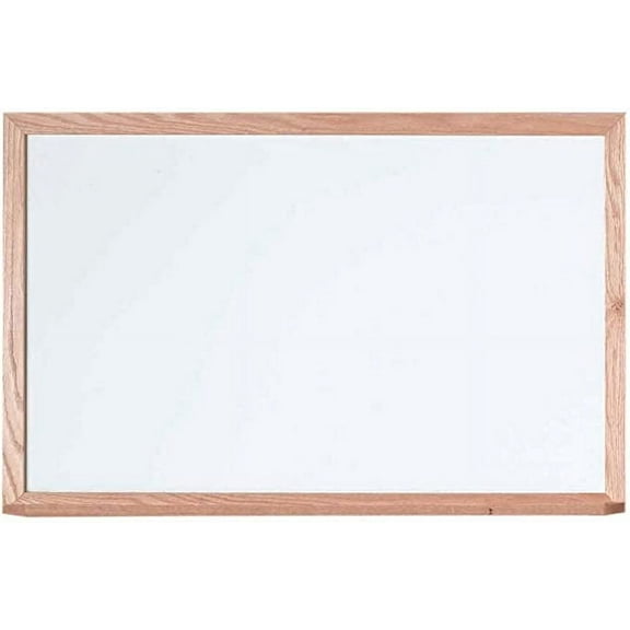 Aarco Products Magnetic Dry Erase Board 24"Hx36"W Porcelain White Marker Board with Red Oak Frame