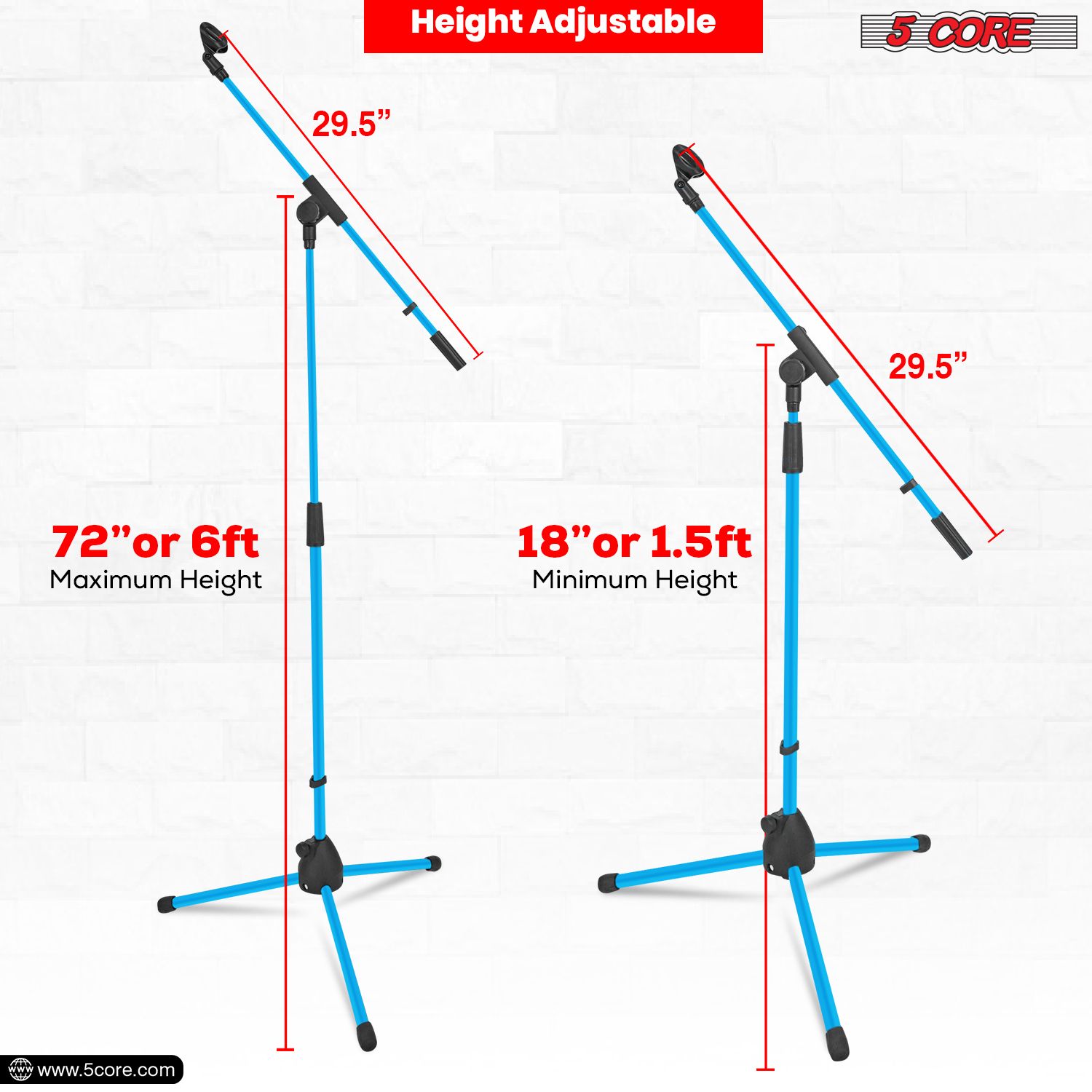 Tripod Mic Stand Floor Adjustable 18 to 72 Inches Heavy Duty Boom Arm Holder Microphone Stands Pedestal Para Microfono for Singing - Sky Blue