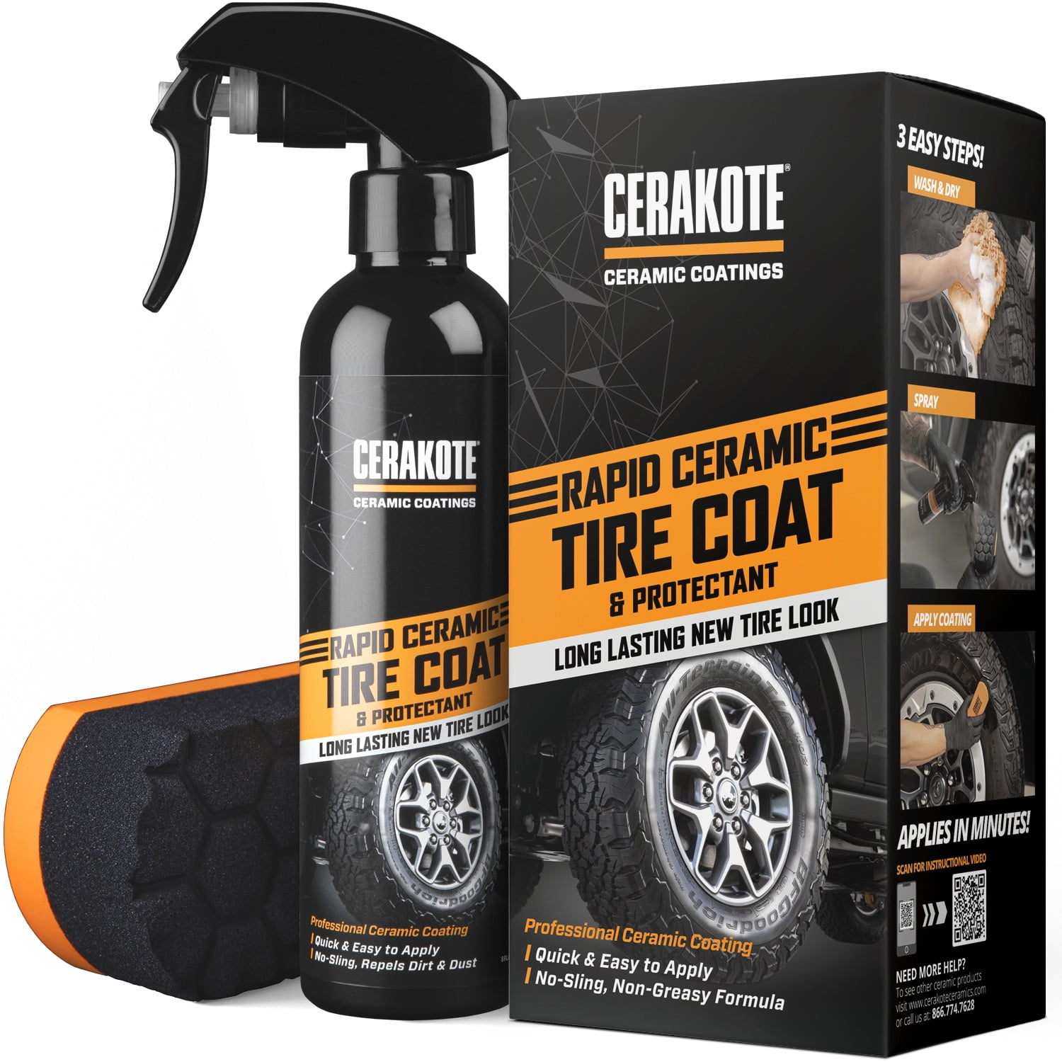 CERAKOTE Car Spray Shine Kit: Rapid Ceramic Tire Coat (8oz