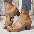 thumbnail image 5 of Nrmvnmi Women's High Heels Slides Open Toe Summer Leather Strap Chunky Heels Slip on Mules Heeled Sandals Beige Mothers Day Gifts, 5 of 6