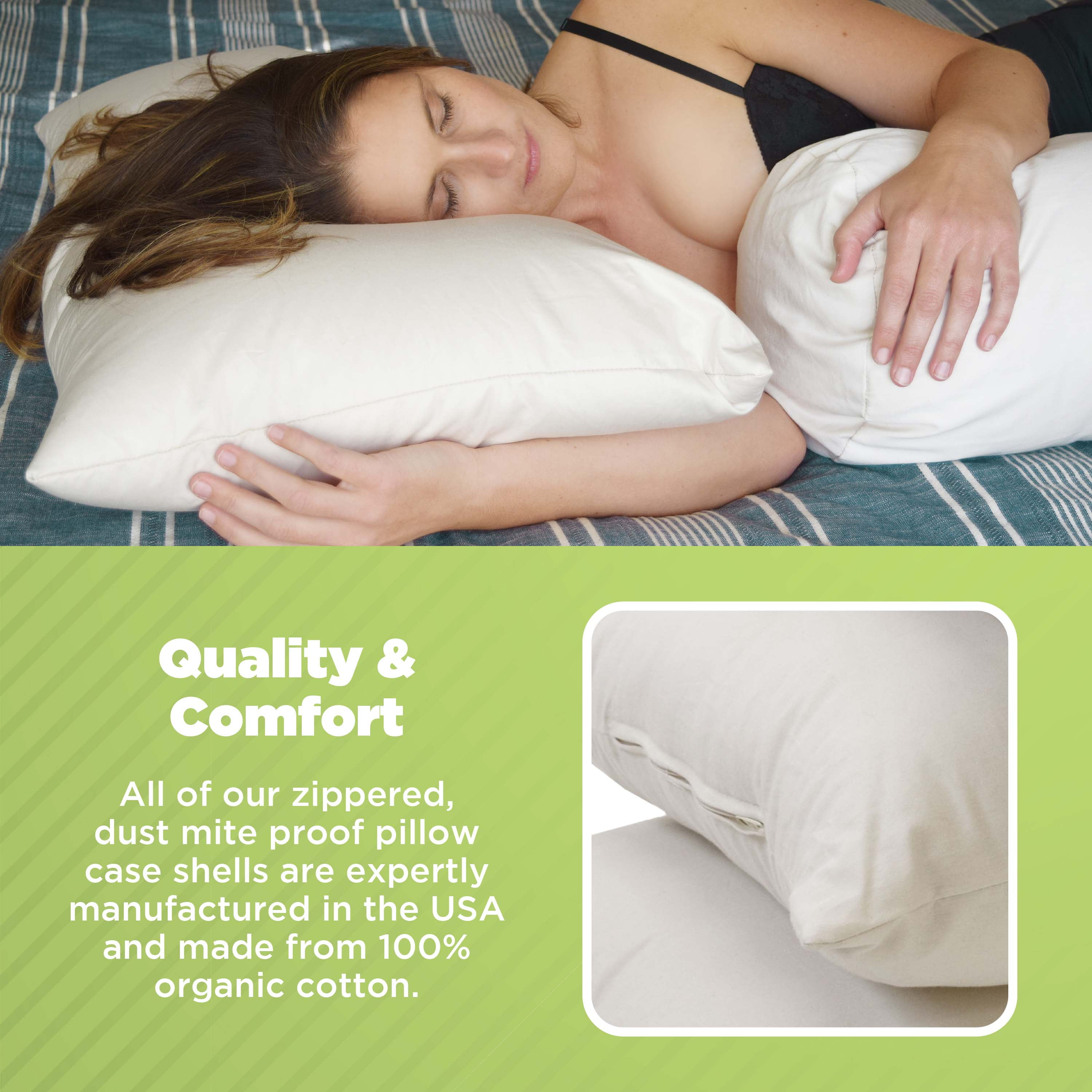 Kapok Pillow - Organic Cotton Fabric and Fill Soft Throw Pillow with Zipper, Made in USA - 12" X 16"