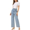 thumbnail image 2 of Allegra K Women's Casual Button Cotton Trim High Waist Wide Leg Long Jeans, 2 of 6