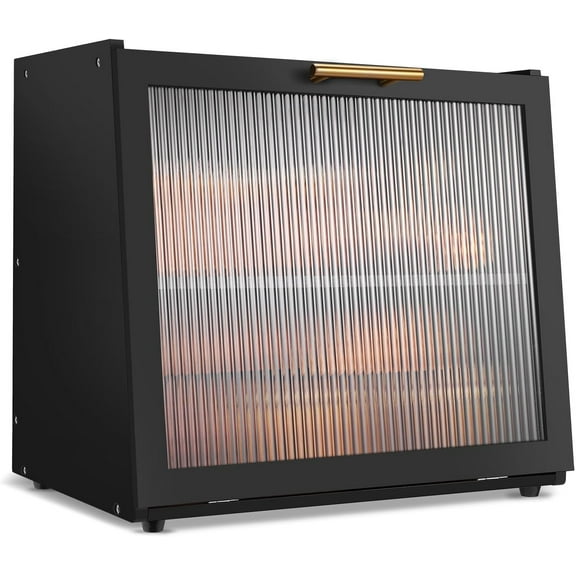 Double Layer Bamboo Bread Box for Kitchen Countertop, Bread Storage Container, Black Bread Box with Window, Large Capacity