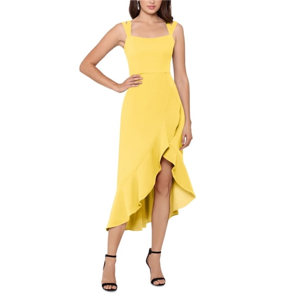 XSCAPE Womens Solid High-Low Dress brghtyell 12