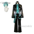 thumbnail image 4 of Disfraz de cosplay de Anime Mikuo, versión masculina, color verde, cualquier tamaño, hecho a medida, conjunto completo, chaquetas negras personalizadas perfectas con pelucas verdes, 4 of 5