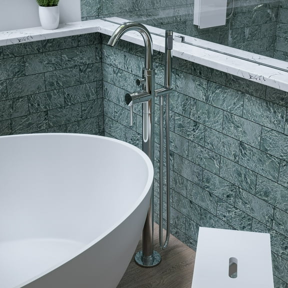 ALFI brand AB2534-PC Polished Chrome Single Lever Floor Mounted Tub Filler Mixer w Hand Held Shower Head