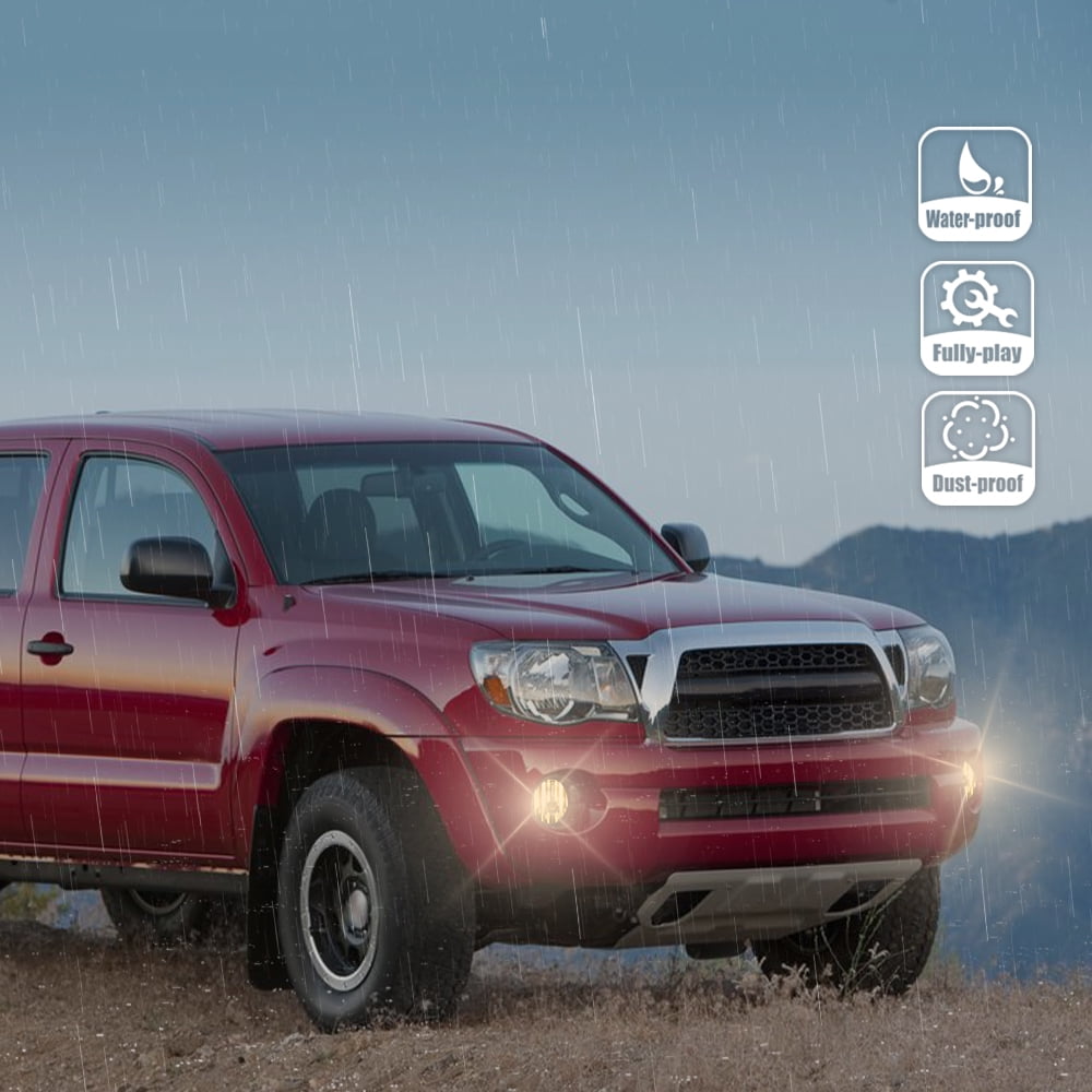 PIT66 Pair Fog Lights Assembly Fit for 2005-2011 Toyota Tacoma/2004-2006 Toyota Solara/2008-2015 Toyota Sequoia/2007-2013 Toyota Tundra Bumper Fog Lamps w/Bulb/Switch Yellow Lens