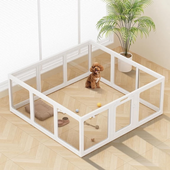 HooKung Clear Acrylic Plastic Dog Playpen with Door, 23.6"H Transparent DIY Puppy Cat Pet Play Pen, Modular Fence for Dog, Cat, Pig, Rabbit, Ferret, Easy Assemble Dog House Crate Kennel Whelping Cage