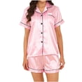 thumbnail image 2 of BaoFuBaoMei Button up Satin Pajamas Women Collared Short Sleeve Top and Shorts Sleepwear 2 Piece Striped Comfy Lounge Set, 2 of 6
