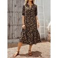 thumbnail image 7 of Womens Multicolor Boho Animal Print V-Neck Midi Dress With Puff Sleeves, 7 of 7
