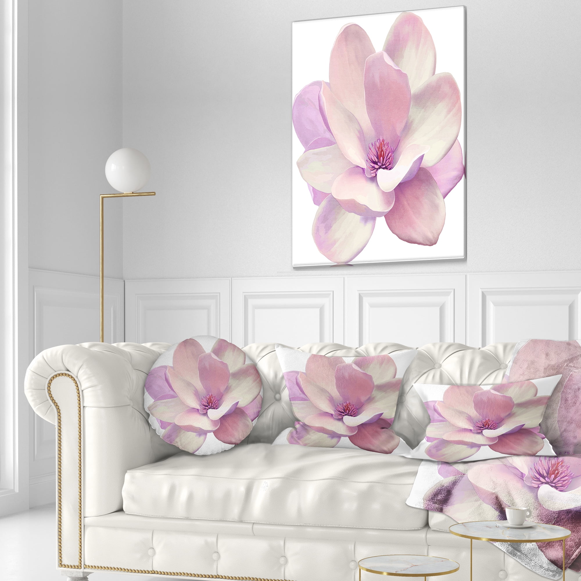 Designart Cute Light Pink Magnolia Flower - Flowers Throw Pillowwork - 12x20