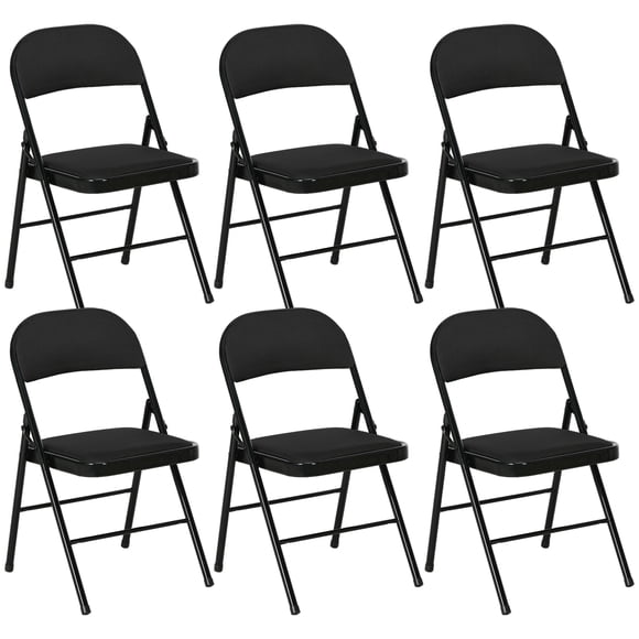 CoSoTower Set of 6 Metal Foldable Chairs, Linen Padded Folding Chairs with Cushion Seat and Open Back for Indoor, Black