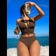 thumbnail image 5 of Conjuntos de Bikini para Mujer, de Cintura Alta, Acanalados, con Cuello Halter y Cordón Fruncido, de Dos Piezas. Color Café XL, 5 of 10