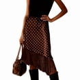 thumbnail image 5 of Women Lace Trim Satin Long Skirt Silk Lace Skirt Elegant Flowy A Line Midi Underskirt Brown Print M, 5 of 7