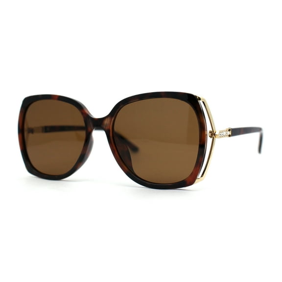 Womens Luxurious Metal Side Rhinestone Jewel Trim Butterfly Sunglasses Tortoise Brown