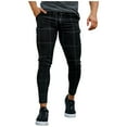 thumbnail image 1 of Pantalones largos para hombre, ajustados, con cintura elástica y cordón, a cuadros, 1 of 3