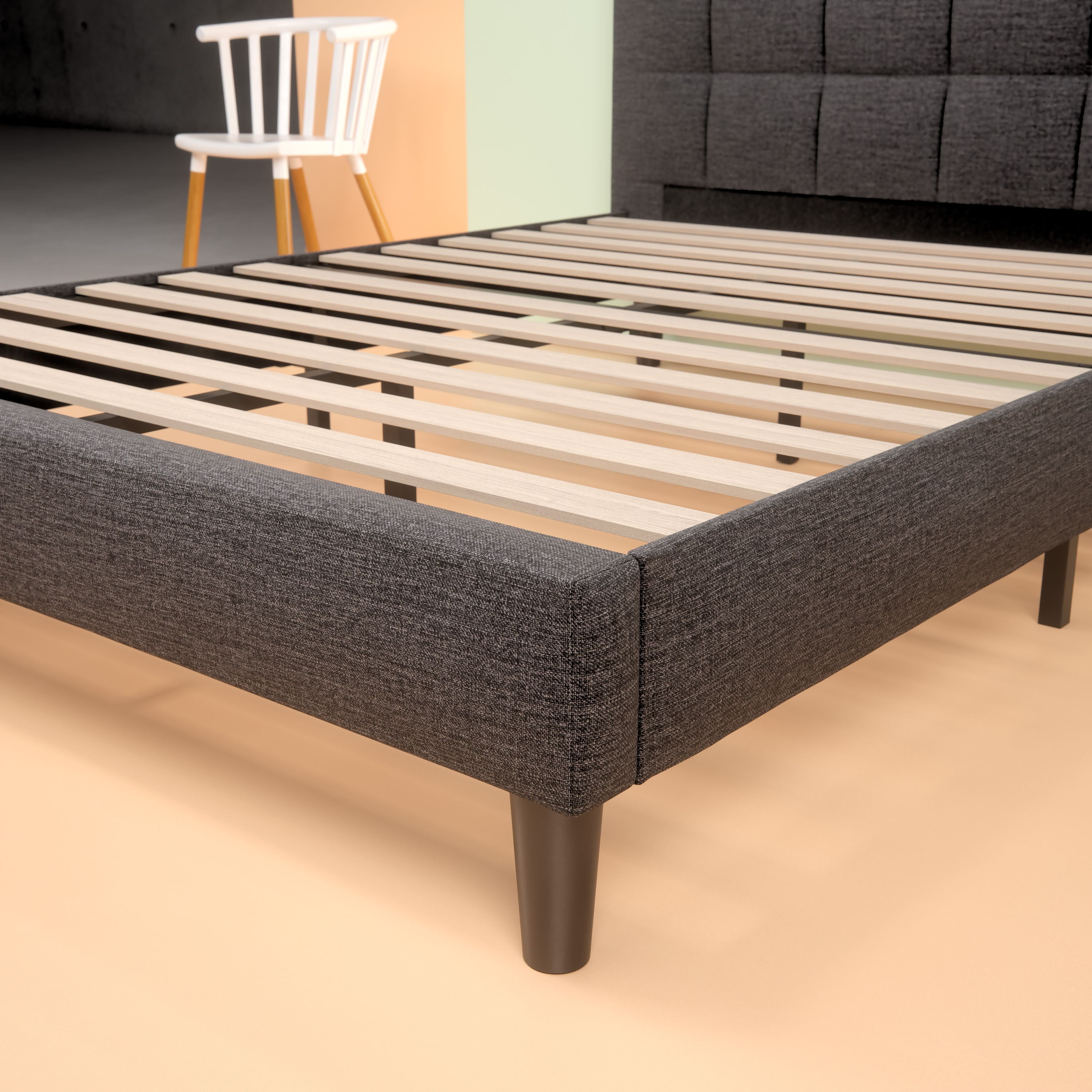 Zinus Lottie Upholstered Square Stitched Platform Bed With Headboard Zinus Lottie Upholstered Square Stitched Platform Bed With Headboard And Wooden Slats Multiple Sizes Com