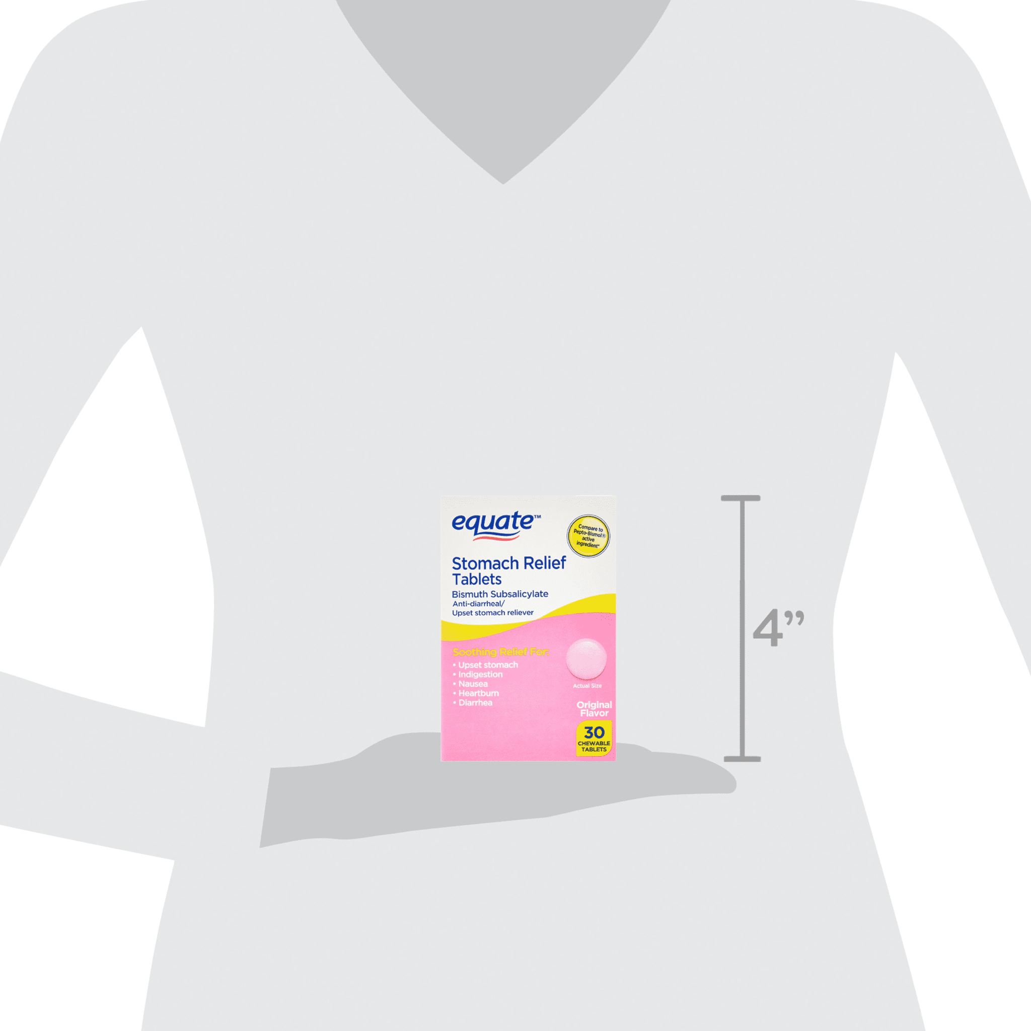 Equate Stomach Relief Chewable Tablets, 262 mg, 30 Count, Compare to Pepto-BismolÂ® Active Ingredient