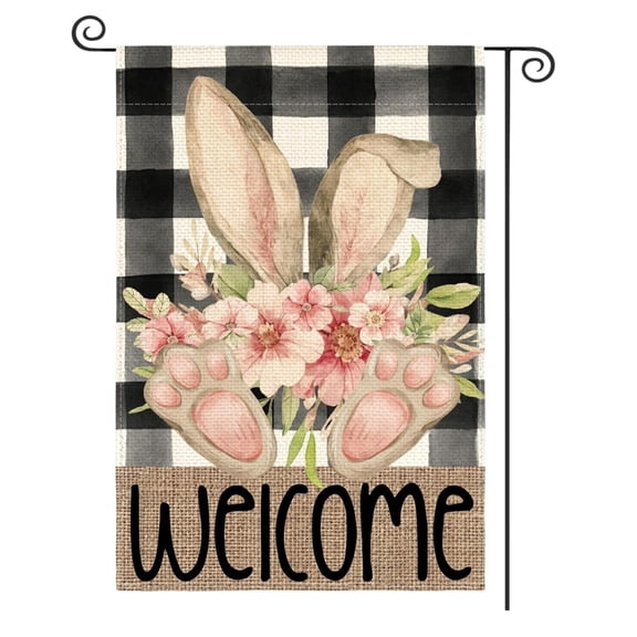 Sinkoo Easter Garden Flag 12x18 Inch Double Sided Outside Flag, Rabbit Ears Spring Decor Welcome Yard Outdoor Decoration