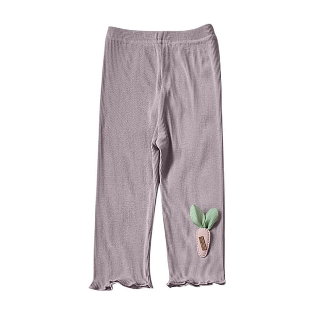 Odeerbi 1-7 Años Niñas Mallas de Punto de Canalé Con Ribete de Lechuga Mallas Elásticas Capris Pantalones de Verano Casual Cintura Elástica Pantimedias Recortadas