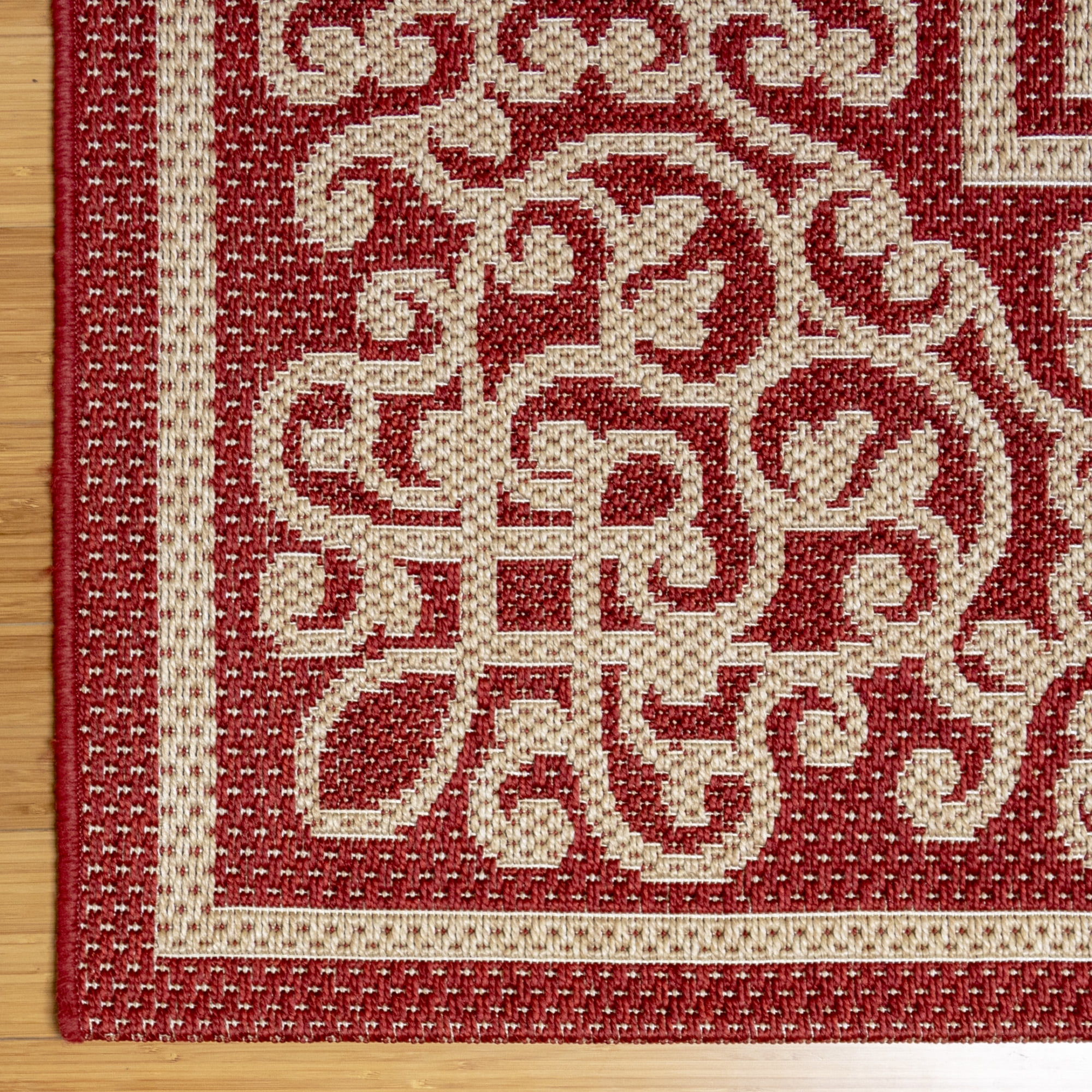 Gertmenian Paseo Tedo Transitional Damask Sand/Red Outdoor Area Rug, 9x13