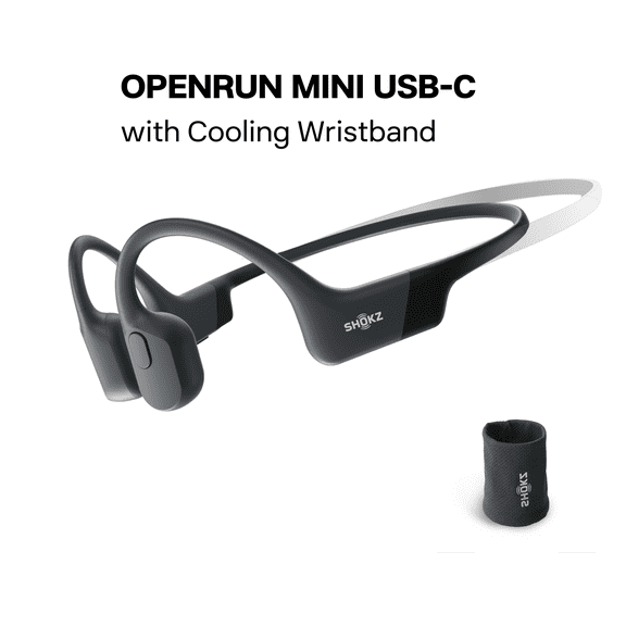 SHOKZ OpenRun Mini with USB-C Charging Bone Conduction Waterproof Bluetooth Headphones for Sports with Cooling Wristband (Black)