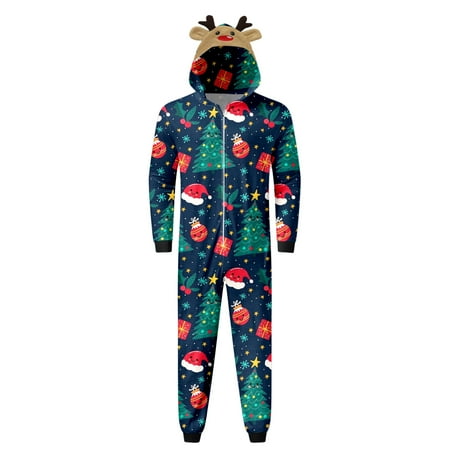 

Neuxse Parent Child Outfit Men s Casual Christmas Pajamas Onesie With Print Hooded Jumpsuit For Family Matching