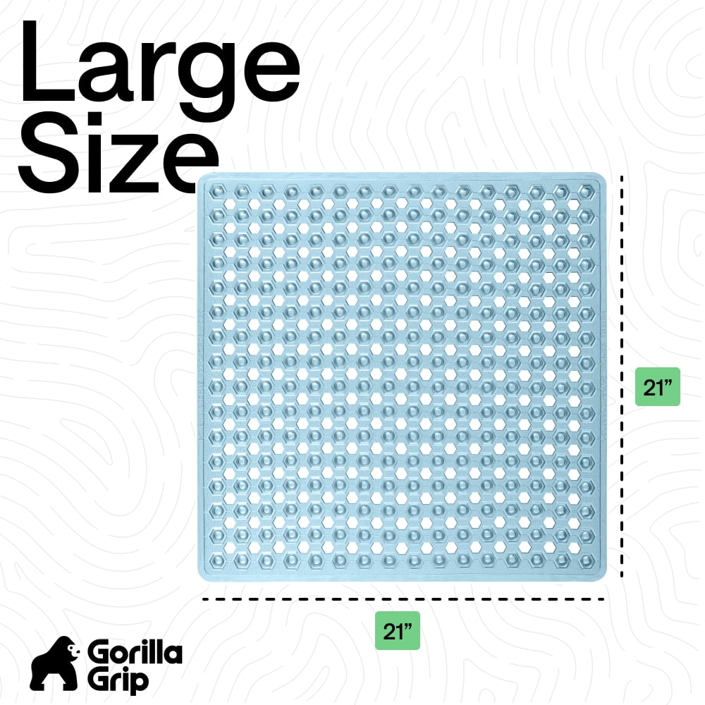 GORILLA GRIP Patented Shower and Bathtub Mat, 21x21, Square Bath Tub Stall Floor Mat, Blue