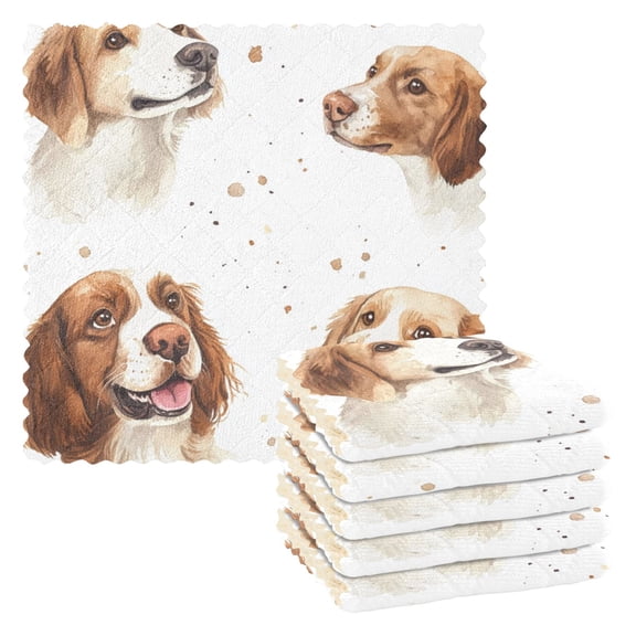 6 Pieces of Kitchen Towels 11x11Inch Kitchen Dish Cloths Kitchen Dish Towels Reuseable Cleaning Cloths Brown Watercolor Dogs