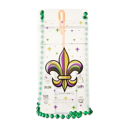 Fleur-De-Lis Mardi Gras NeckSip Wearable Drink Pouches, 16oz, 2-Pack, Beads, Green