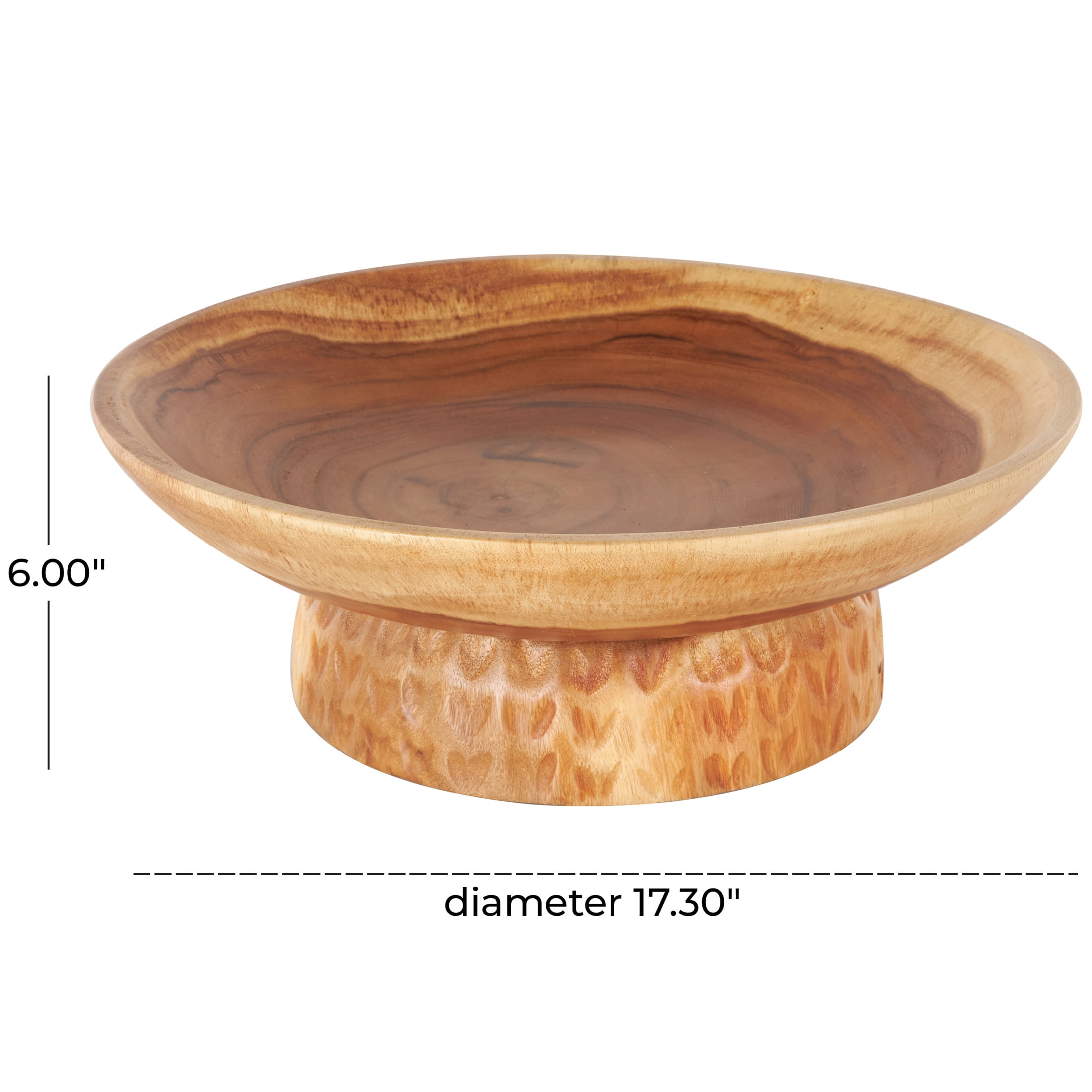 DecMode 17" Handmade Round Brown Teak Wood Decorative Bowl with Elevated Base