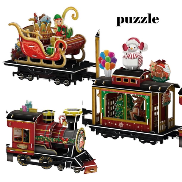 3D Puzzles pour Adultes Enfants LED Train de Noël Ensembles pour sous le Sapin de Noël Décoration Modèle Kit Cadeaux d'Anniversaire