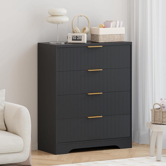 Home Fluted Dresser for Bedroom with 4 Drawers, 38.6" Tall Modern Dresser with Gold Metal Handles, Wide Chest of Drawers for Living Room, Hallway, Closet, Nursery