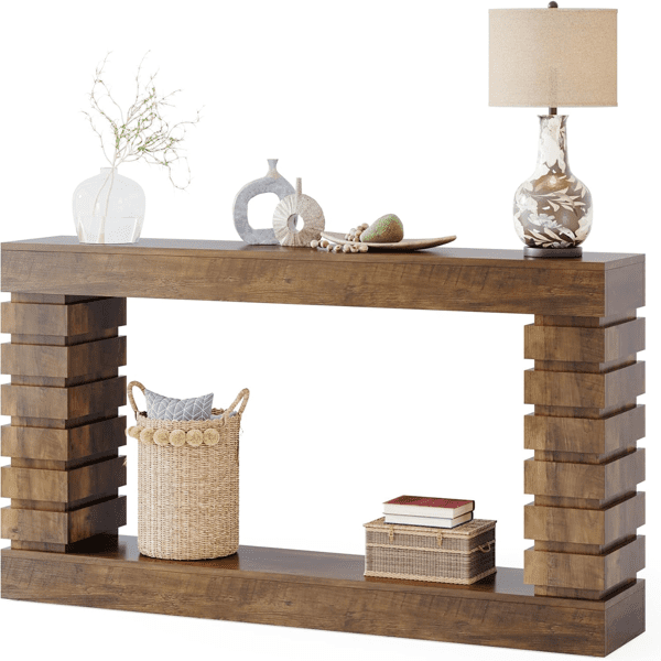 Industrial Multifunctional Accent Console Table - Vintage Brown 2-Tier Storage Shelves, Compact Narrow Design for Entryway, Hallway, Living Room