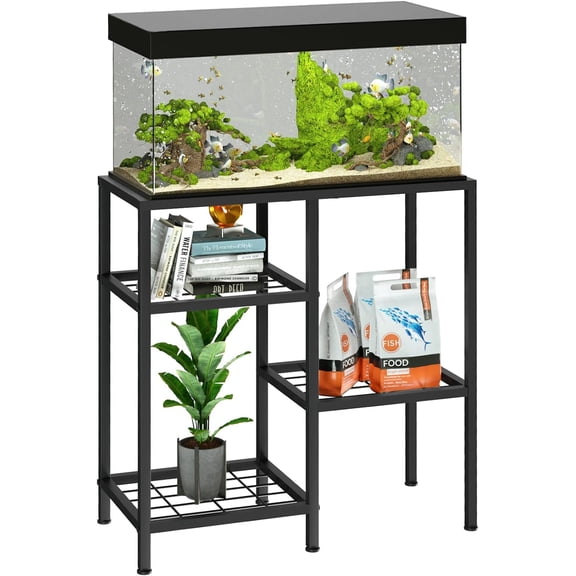 Fish  Stand 20 Gallon Aquarium Stand Aquarium Turtle  Reptile  Stand with 3-Tier Small Metal Shelf Black