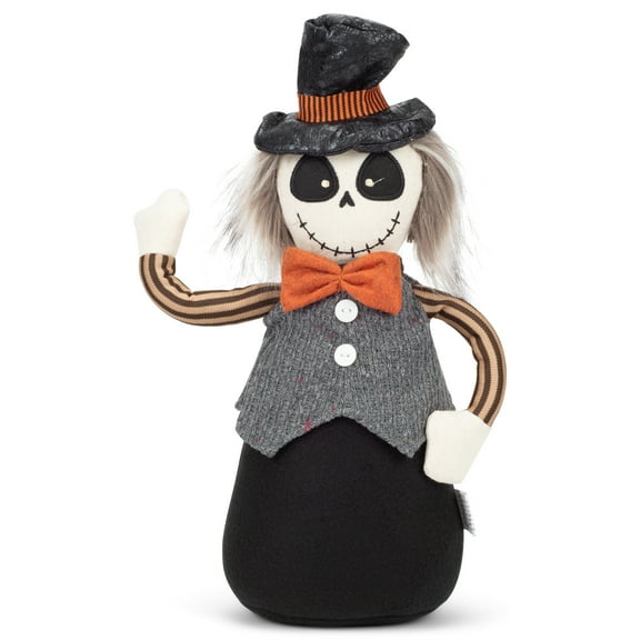 Black Skully Head Standing Boy Stump 14 inch Cotton Blend Decorative Tabletop Figurine