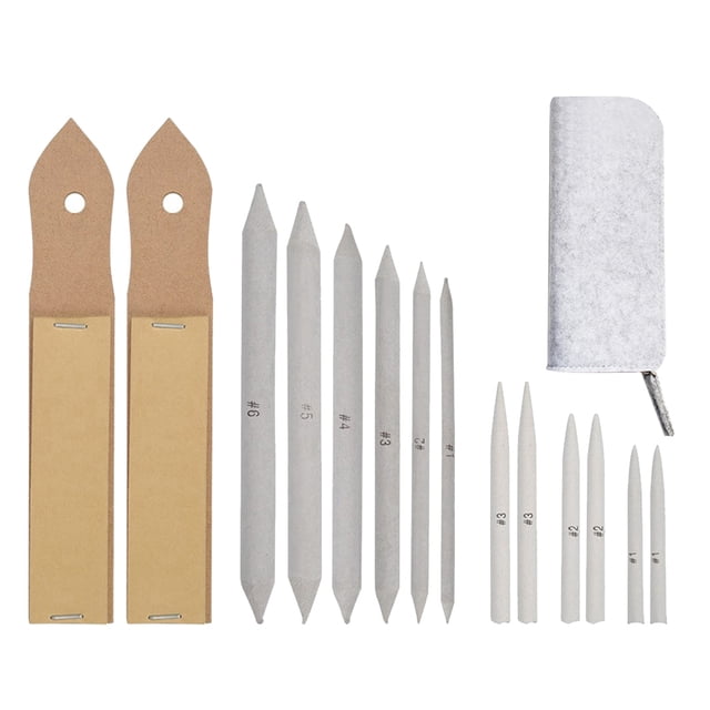 LOLIPPYY 15Pcs Paper Blending Stump Set Light Grey for Sketch Drawing Pencil Blenders and Sandpaper Pointer Tools