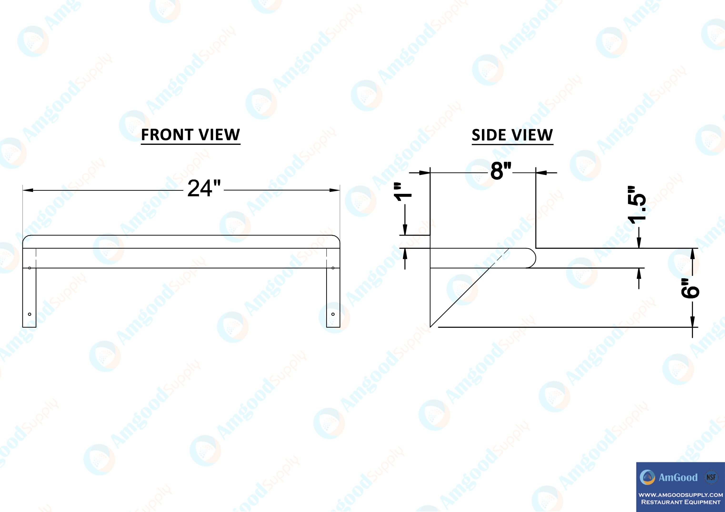 AmGood 8 in. x 24 in. Stainless Steel Wall Shelf | NSF Certified | Appliance & Equipment Metal Shelving | Kitchen, Restaurant, Garage, Laundry, Utility Room