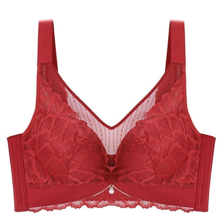 Gnurob Bralettes for Womens Lace Wireless Bra Hide Back Fat lingerie Plus Size Brassiere Adjustable Straps Bralettes Lightly Lined Cups Bralette Everyday Underwear Clearance Saving Red Large