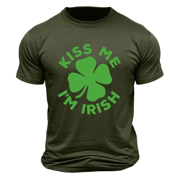 El Día de San Patricio de los Hombres de Manga Corta Impresión de la Tripulación Cuello Superior, Poliéster Ligero para la Fiesta de Verano de Primavera Y el Uso Diario