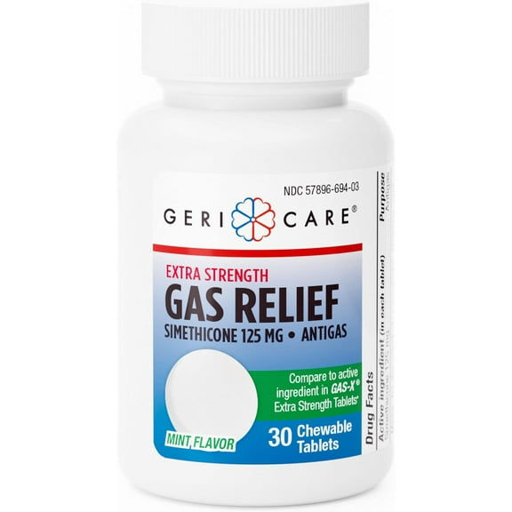 GeriCare Chewable Extra Strength Gas Relief Simethicone 125mg, 30 Count, 3 Pack