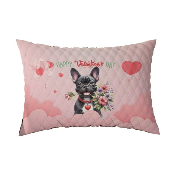 Happy Valentine's Day French Bulldog holding flowers Quilt Pillowcase Dog Lover Gifts Throw Pillow Cover Bed Home Decor - 3005